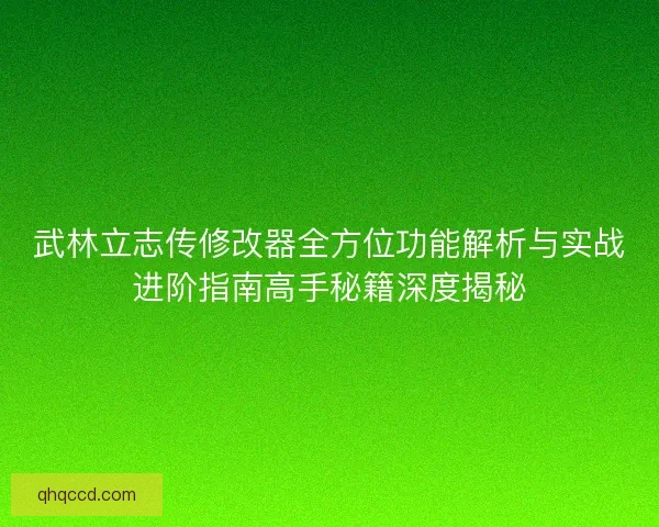 武林立志传修改器全方位功能解析与实战进阶指南高手秘籍深度揭秘